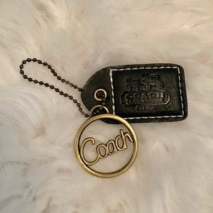 COACH Metal Black Leather Travel Bag Tag Key Fob Charm Keychain Hang 2.5“ Tag